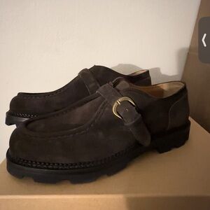 Elegant Dark Brown Suede Loafers with Buckle